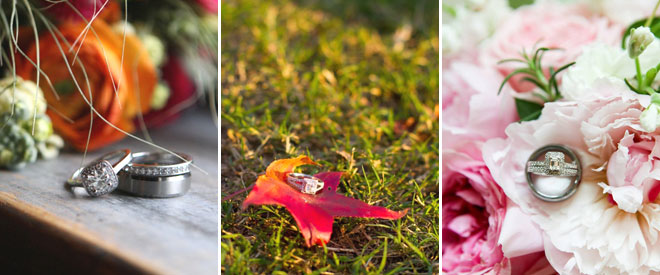 çiçekler içine yerleştirilmiş alyans fotoğrafları
